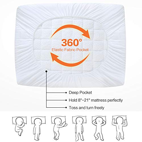 INGALIK Queen Mattress Topper - Cooling 400TC Pillow Top Mattress Pad Cover/Warm Plush Sherpa Fleece Reversible Quilted Fitted Mattress Protector with 8-21 Inch Deep Pocket for All Season - Thumbnail 4