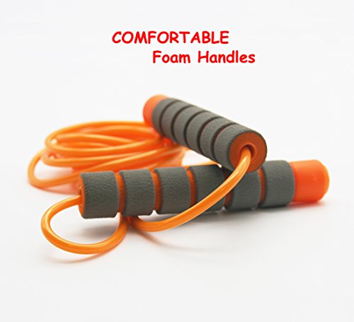 Adjustable Soft Skipping Rope with Skin-friendly Foam Handles for Kids, Children, Students and Adults - Orange & Green
