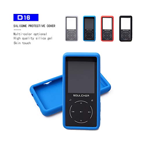 Esimen Premium Silicone Case for Soulcker MP3 Player Tempered Glass Screen Film Screen Protector Cover Travel Carry Pouch Sleeve (Black)