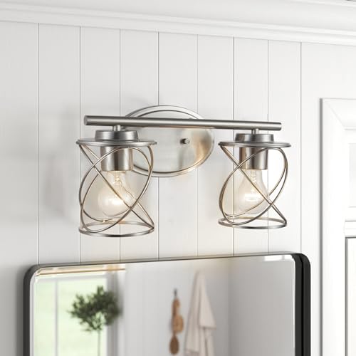 mavcadonf 2-Lights Vanity Lights, Bathroom Light Fixtures Over Mirror, Brushed Nickel Vanity Light, Farmhouse Wall Lights with Clear Glass Shade, Bathroom Wall Lamp for Mirror Kitchen Bedroom