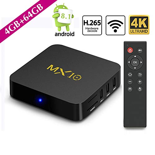 SCSETC Newest Android TV Box DDR4 4G+64GB,4K Android 8.1 H.265 64bit Media Streaming Player Smart Box with Wireless, Support Media,music,photo..(Black)