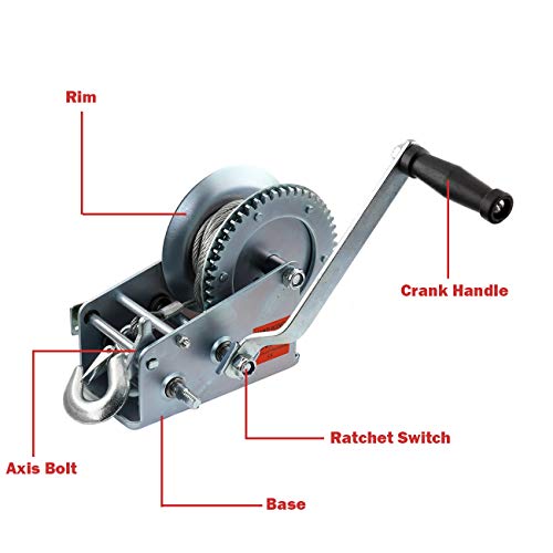 ALAVENTE Hand Winch Crank Cable 3500lbs, Heavy Duty Gear Winch for RV Trailer, Boat or ATV (Steel) - Image 3