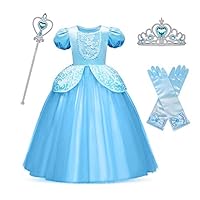 HNXDYY Cinderella Costume Princess Girls Fancy Carnival Party Dress Size(140) 7-8 Years Blue