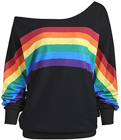 HOMEBABY Women's Rainbow Print Ladies Cold Shoulder Blouse Casual Sweatshirt Plus Size Teenage Girls Long Sleeve Sport Tops Workout Fitness Yoga Pullover Jumper Autumn Shirts