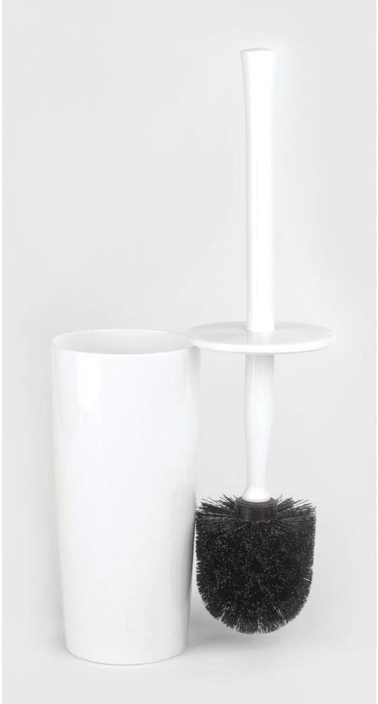 mDesign Slim Compact Plastic Toilet Bowl Brush and Holder for Bathroom Storage - Sturdy, Deep Cleaning - White: Home & Kitchen