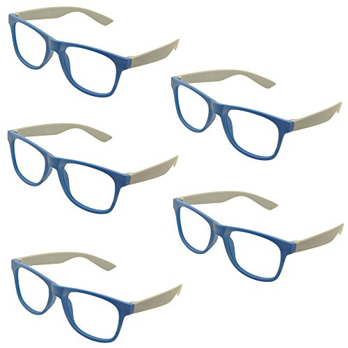 Set of 5 FancyG® Retro Vintage Classic Style Glasses Frame NO LENS - Blue/Gray