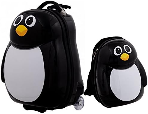 Custpromo 2 pcs 13" 19" ABS Kids School Luggage Suitcase &amp; Backpack set (Penguin Shaped)