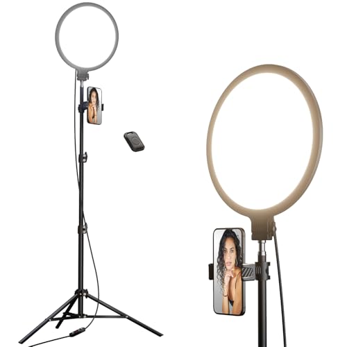 Weilisi 10.5" Ring Light with 69" Tripod Stand & Phone Holder | Full-Screen Ringlight Tripod Stand for Video Recording, TikTok, Dimmable LED Selfie Ring Light Tripod for Phone with Remote