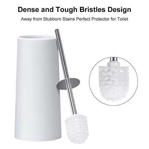 E-Gtong Toilet Brush and Holder, Modern Design Longer Brush with Sturdy Holder, Stainless Steel Handle and Lid, Two Replaced Brushes for Bathroom Toilet