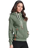 ZANZEA Ladies Autumn Hoodie Sweatshirts Long Sleeve Pockets Slim Tops Blouse Green 10