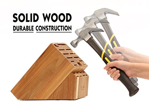 21 Slot Universal Solid Wood Kitchen Knife Storage Block (Acacia Wood) Without Knives - Thumbnail 2