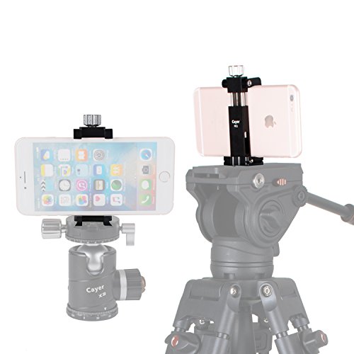 Metal Smartphone Tripod Mount, Cayer MC1 Aluminum Foldable Phone Holder Clip Adapter with Arca-Style QR Plate, Fits Cell Phone 2.5" to 4.3" Wide for Monopod/Tripod/Selfie Stick (Black) - Thumbnail 4