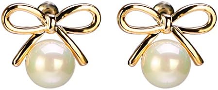 Penderie Elegant Retro Bow Ribbon With Cream Pearl Post Stud Earrings, 1 pair, with free gift box