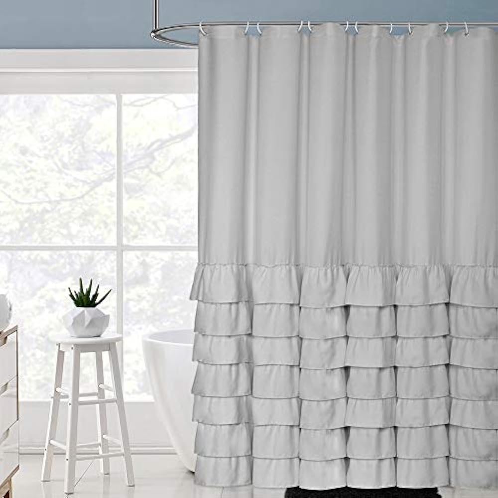 Gray/Grey Shower Curtain Sets Farmhouse/Cloth/Rustic Ruffle For