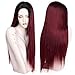 ForQueens Ombre Long Straight Wine Red Wig for Women Middle Part Synthetic Burgundy Wig for Black Women Heat Resistant Fiber