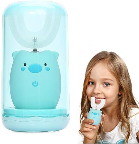 Itomoro u-Shaped Kids Automatic Toothbrush,Soft Bristles Specially Designed for Kids,2 Brush Heads of Different Sizes,3-Speed Cleaning Mode,Gargle Cup/Low Noise(Blue)