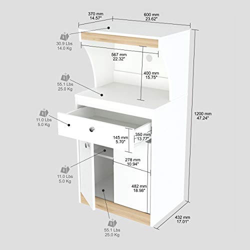 Inval Galley Kitchen/Microwave 1-Drawer/2-Door Storage Cabinet, White and Vienes Oak