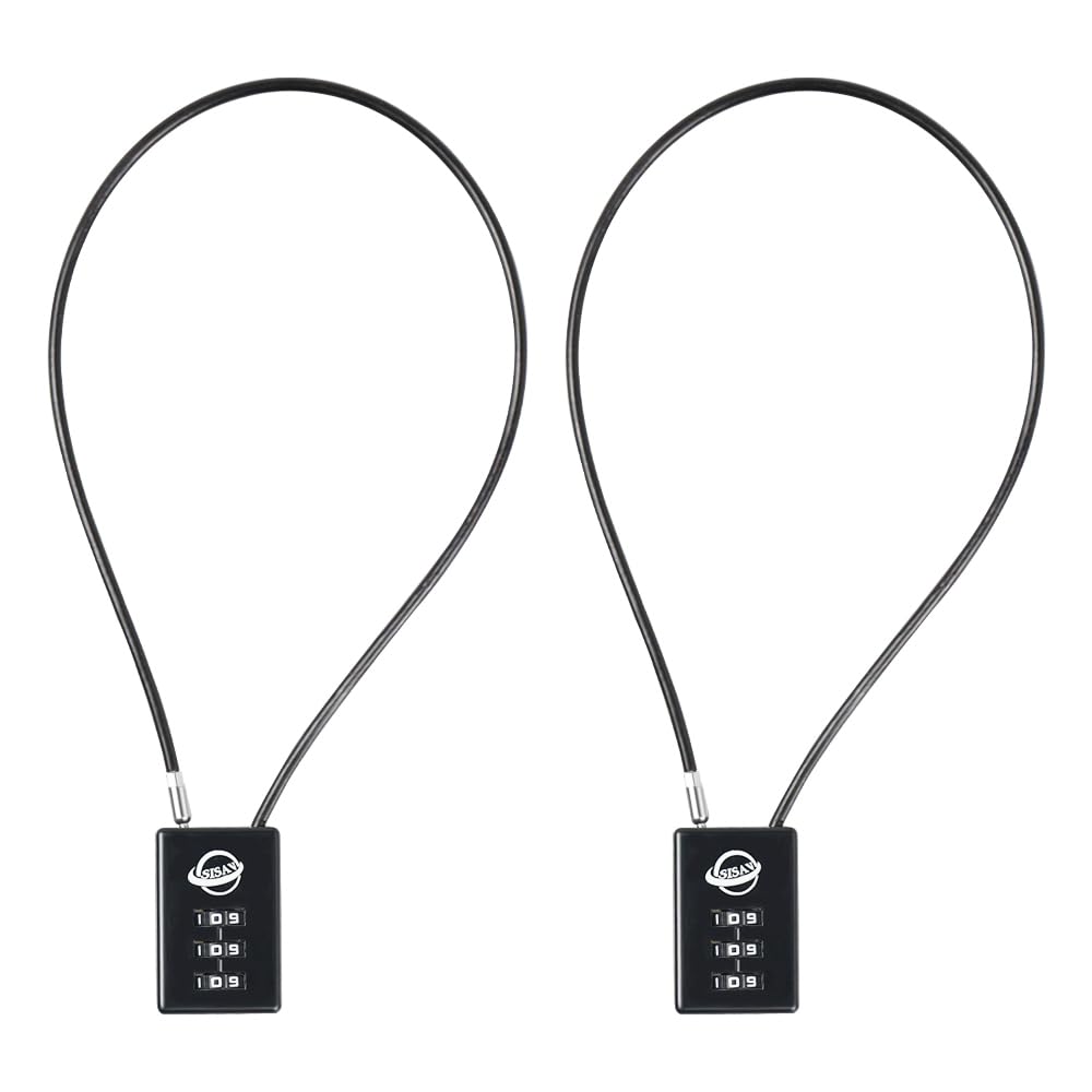 SISAV 3 Digit Cable Combination Lock 16 inches Cable for School Gym Locker,Filing Cabinets,Helmet,Toolbox,Luggage Suitcase,knapsack,Black 2Pack