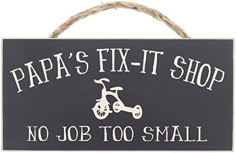 Poor Boy Woodworks 11.5"x5.5" Hanging Wood Block Wall Sign ("Papa's Fix It Shop")