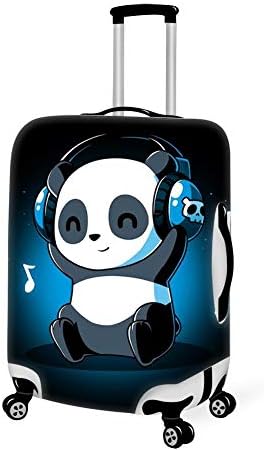 Luggage Cover White and Black Panda Animal headphones music Protective Cover Protector with Zipper Closure Anti-Scratch Dustproof, 18/20/22/24/26/28 Inch