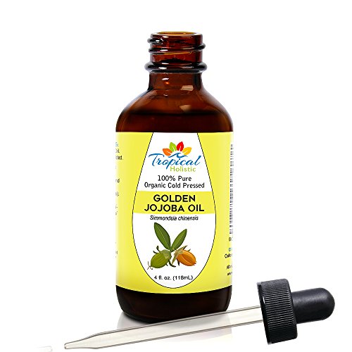 Tropical Holistic Organic Jojoba Oil 4 oz, 100% Pure Natural Cold Pressed Unrefined Hexane Free Moisturizing Essential Oil for Hair, Face, Beard & Skin, Carrier Oil
