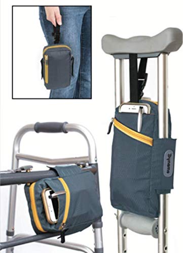 Dynamo sports pouch, crutch bag, walker bag, wheelchair bag, gray with yellow zipper