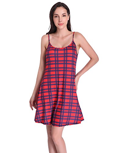 Auxo Women's Sleeveless Cover Up Casual Sun Dress Summer Beach Tank Cami Dress Red grid S