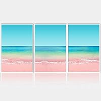 3 Piece Framed Canvas Wall Art Pink Seascape Canvas Prints Home Artwork Decoration for Living Room,Bedroom - 16