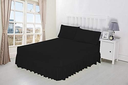 BuyJoy 100% Egyptian Cotton Finest Frilled Valance sheets Fitted Single - Double - King - Super King Size Bedding Bed Sheet & Pillow Pair Case (Sold Separately) (Super King, Black)