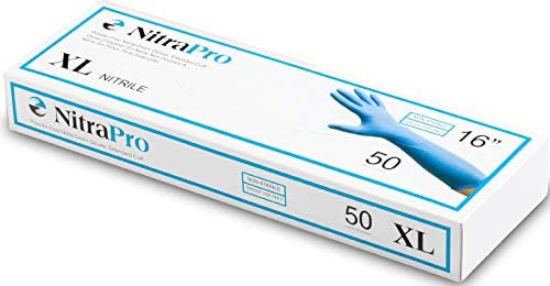 Medglove | NitraPro | Powder & Latex Free Nitrile Decontamination Gloves | Medium | 6 mil Medical Grade | 16“ Extended Cuff | Approved for use with Chemo Drugs | Blue | 50 Gloves Per Box