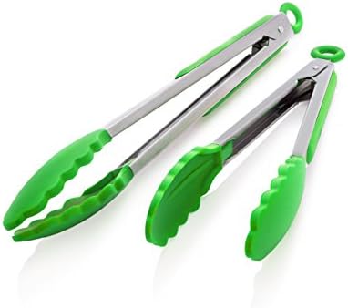 Oberhaus 9-Inch & 12-Inch Premium Green Silicone Tongs 2 Pack (Available Colors: Black, Red, Green, and Pink)