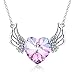 PLATO H Women Alloy Angel Wing Heart Necklace Amethyst Pink Crystals for Mom Pendant Jewelry Fashion Guardian Angel Pendant Mothers Day Gifts for her