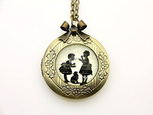 Bronze Necklace Locket,Shadow Theater Children's Snacks,The Children As The Background Photo,Glass Jewelry Locket,Exquisite Pendant,Space Pendant,