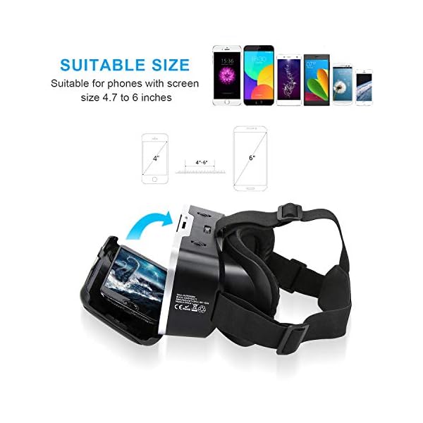 3D VR Headset, TechRise 3D VR Glasses Virtual Reality Box with Adjustable Lens and Comfortable Strap for 3D Movies and Games, Compatible with iPhone X / 8Plus / 8 / 7Plus / 7 / 6s Plus /6 / 5 / Samsung S7 / S6 and Other 3.5''-6'' Smartphones - Image 3