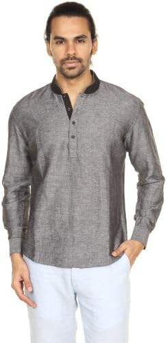 A.N.D. by Anita Dongre Mens Pullover Tunic with Embellished Mandarin Collar Small Dark Grey