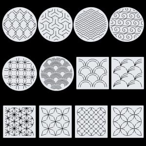 FREEBLOSS 14x14cm Sashiko Stencils Acrylic Embroidery Patterns Sashiko Template for Hand Quilting