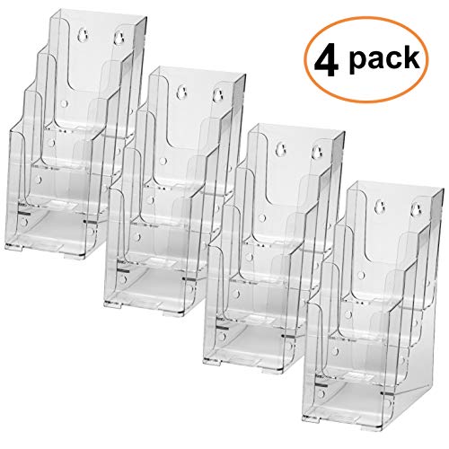 MaxGear 4-Inch Wide 4 Tier Clear Acrylic Brochure Holder,Wall Mount or Counter Top Use(4 Pack)