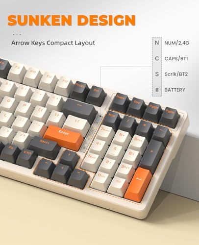 Wireless Mechanical Keyboard, Trip Mode 2.4G and BT5.0 2-in-1 Receiver, Type-c, 100 Keys Hot Swappable Switches, Gaming Keyboard with Number Pad, for PC Gamers or Mac or Windows (Khaki)