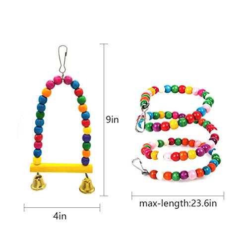 SSRIVER Bird Toys Bird Swing Parrot Bed Ladder Budgie Hammock Macaws Bite Parakeets Bell Lovebirds Rattan Conures Perch Finches Toys Pendant 6 Pcs