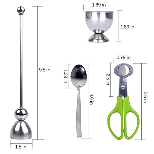 PROKITCHEN Egg Cup Holder Set with Egg Spoons and Quail Eggshell Cracker Cutter Topper for Removing Top of Soft Boiled Eggs