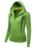Doublju Women Stylish Colored Drawstring Long Sleeve Zip-Up Hoodies OLIVEGREEN,L