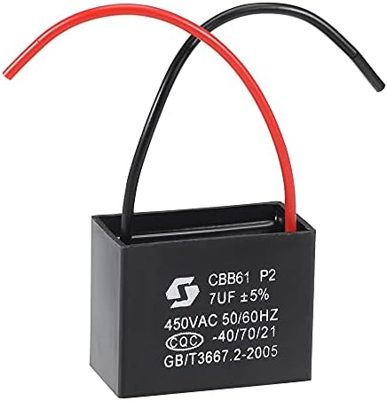 uxcell Ceiling Fan Capacitor CBB61 7uF 450V AC 2 Wires Metallized Polypropylene Film Capacitor 43x32x23mm for Electric Fan Pump Motor Generator: Home Improvement