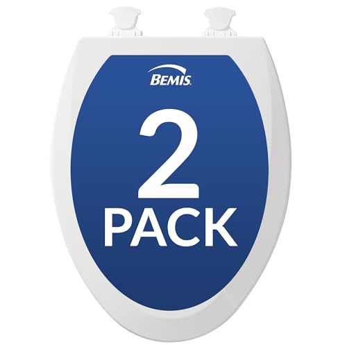 Bemis 1500EC Durable Wood Toilet Seat with Easy Clean Hinges, Made in USA, Elongated, White, 2-Pack