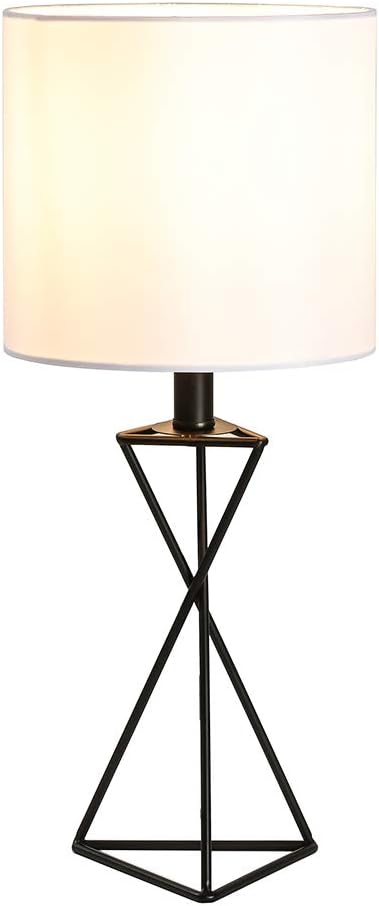 CASILVON Modern 16 Inch Black Small Bedside Table Lamp, Mini White Fabric Shade Hollow Out Base Night Light Stand Bedroom Lamp for Living Room Dorm Room