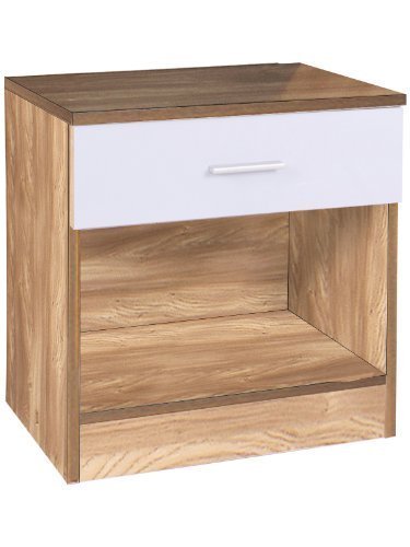 Home Source High Gloss Ottawa Caspian White Oak Bedside Cabinet