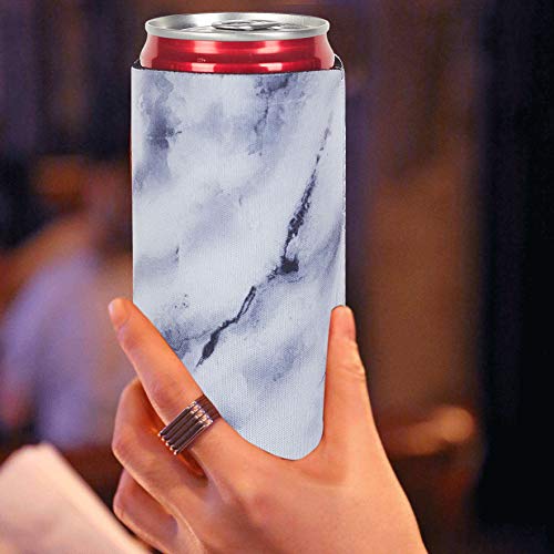 Slim Can Sleeves - Neoprene Bottle Insulator Sleeve Set of 4 Can Beverage Coolers for 12oz Energy Drink & Beer Cans + FREE Hand Of The King Bottle Opener-Game Of Thrones Inspired (Marble Pattern)