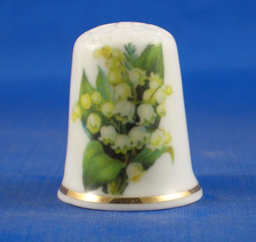 Porcelain China Collectable Thimble - Lily of the Valley Floral with Free Gift Box