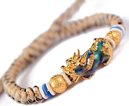 Loveless Land Temperature Color Changing Gold Pixiu Braided Bracelet Energy Gold Lucky Brave Strand Bracelets for Men