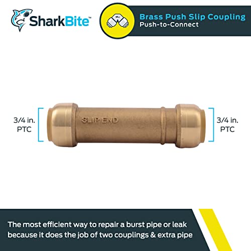 SharkBite 3/4 Inch Slip Coupling, Push to Connect Brass Plumbing
