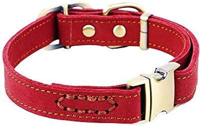 Quick Release Leather Dog Collars Burgundy, Width 4/5 Inch Length 12 Inch-17 Inch